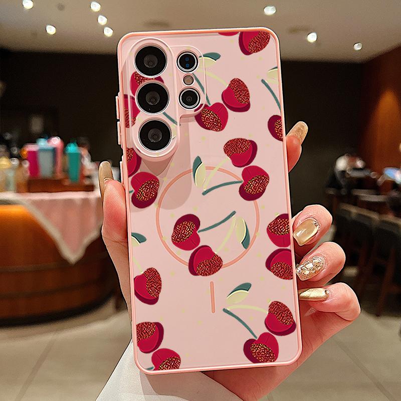 Magnetic For Magsafe Case For Samsung Galaxy S26 Ultra S25 Edge S24 Plus S23 FE S22 A17 A54 A55 A56 A57 5G Watermelon Cherry Fruits Pattern Cover