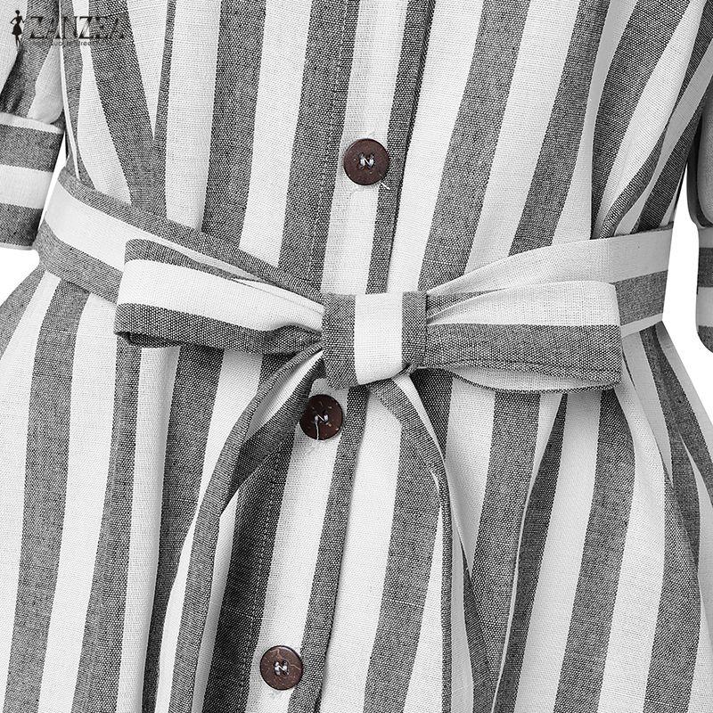 ZANZEA Lässiges Kleid mit Umlegekragen und kurzen Ärmeln und Streifen für Damen