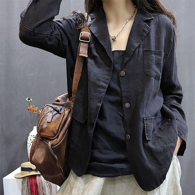 

Литературная весенне-летняя конопляная куртка женская с длинными рукавами, однобортная, дышащая, из хлопка и льна, повседневная верхняя одежда M