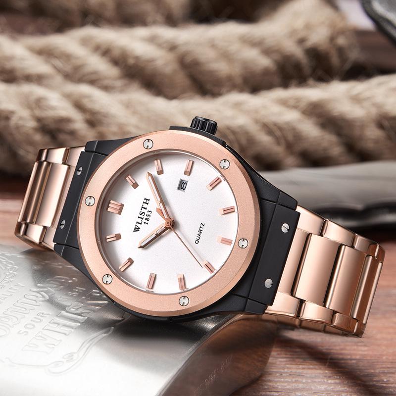 Volish Men s Trendy Luminous Quartz Watch - Waterproof Steel Band with Calendar.
