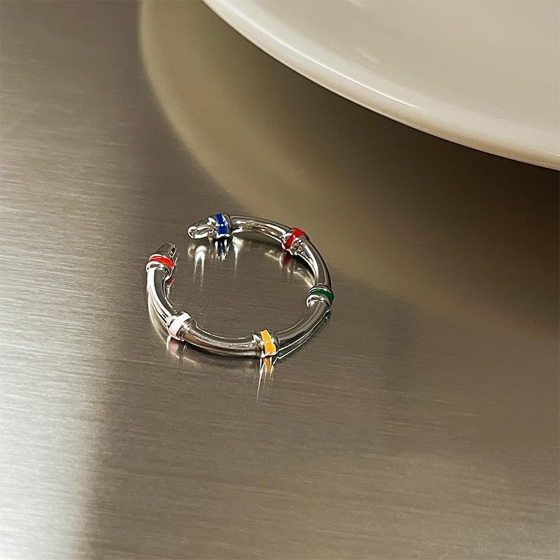 Style Contemporary Ins Adjustable Ring For Women With Colorful Flower And Motif Star