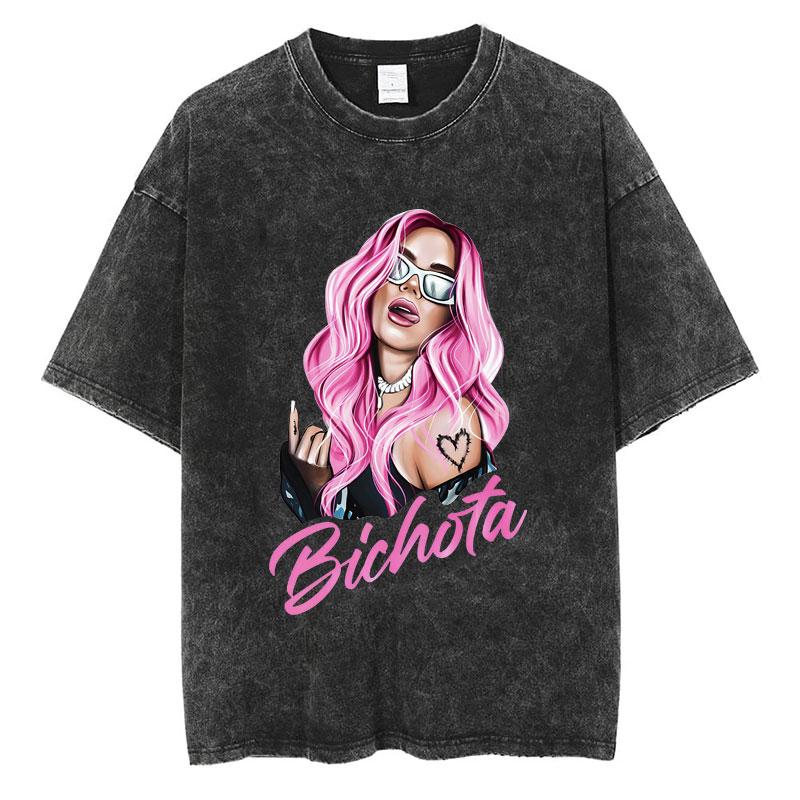 

Karol G Manana Sera Bonito Print Washed T Shirt Hip Hop Fashion Men Women Clothes Loose Pure Cotton Casual TShirts Streetwear S