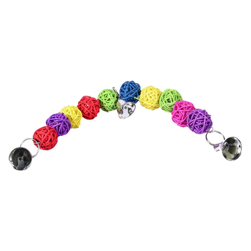 Pet Bird Chewing Toy Colorful Parrot Toy Bird Tearing Toys Birds Cage Supplies Bird Cage Bell String Toys with Rattan Balls China Mainland