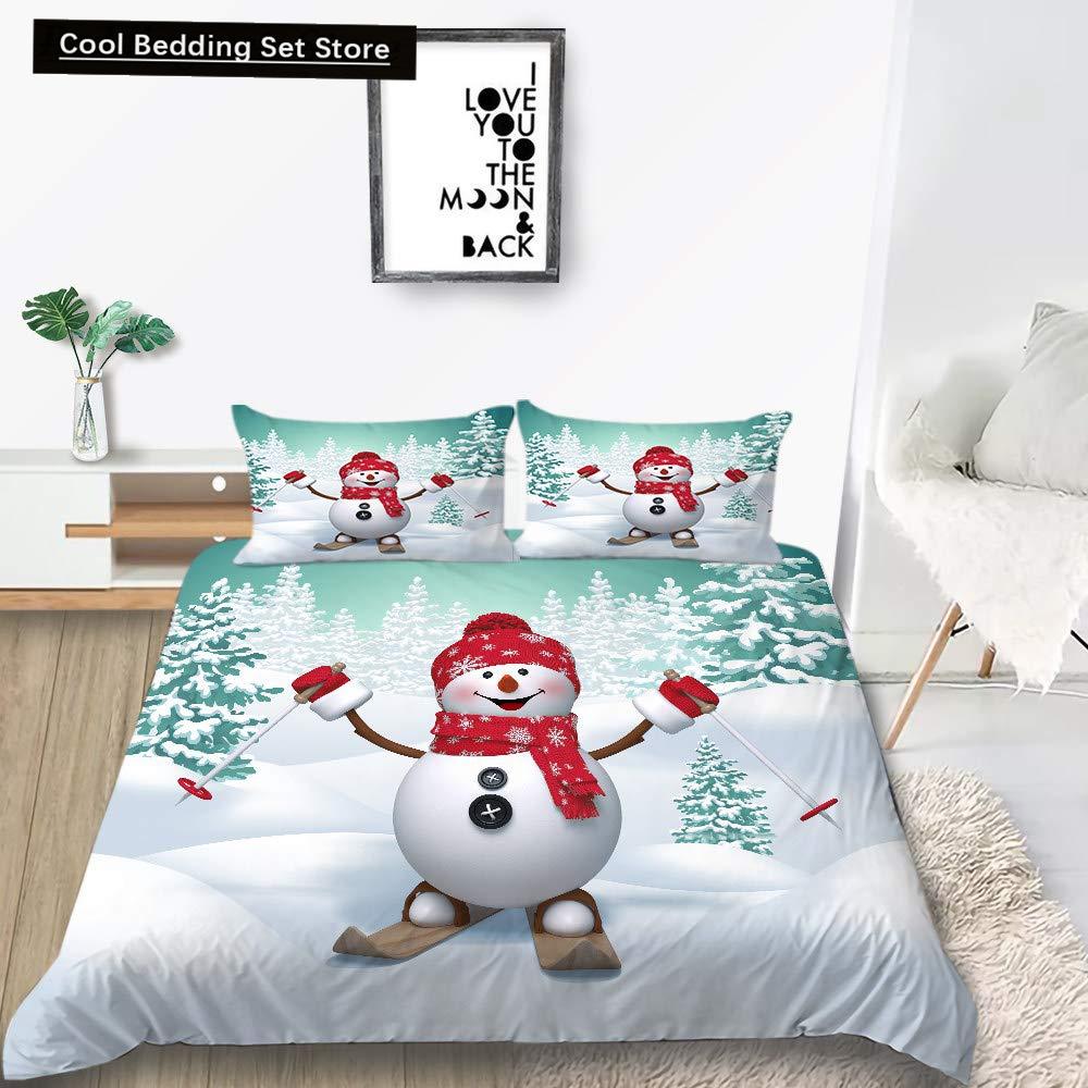 Weihnachten Schneemann König Königin Bettbezug Kinder Cartoon Bettdeckenbezug Weiß Winter Schneeflocke Bettwäsche Set Polyester Bettdeckenbezug