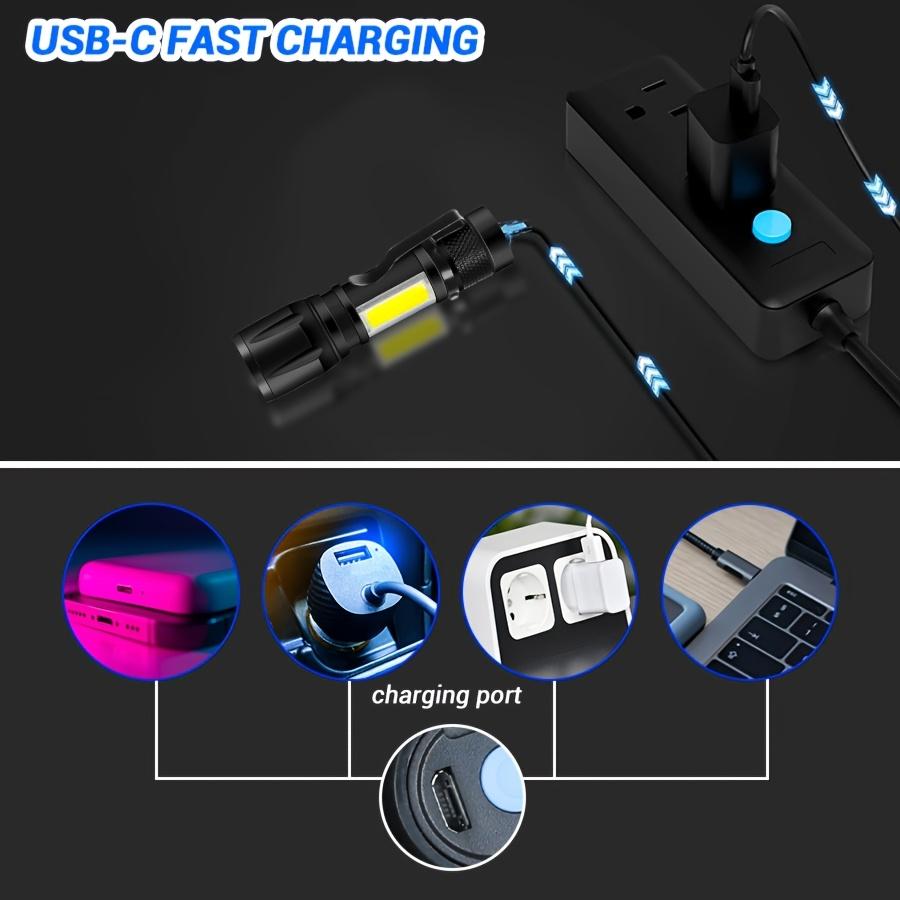 Mini Portable LED Telescopic Flashlight with USB Charging and COB Side Light, Suitable for Use in Dormitories, Schools, and Hiking Trips