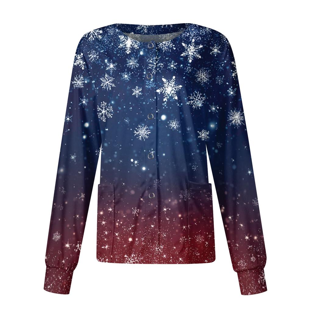 Women's Christmas-printed Casual Long-sleeved Single-breasted Work Uniform Cardigan