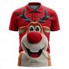 Weihnachten Lustiger Weihnachtsmann 3D-gedrucktes Herren-Kurzarm-Poloshirt Mode Revers-Knopfhemd Lässig Festival Herrenbekleidung