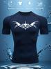 Mens Black Compression Short Sleeve T-Shirt White Tribal Skull With Wings Graphic Breathable Quick Dry High Elasticity Gym And MMA Athletic Top