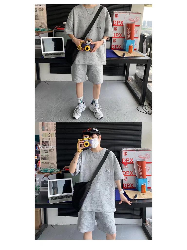 Men's Summer Loose Fit Waffle T-Shirt - Short-Sleeve Casual Teen Style