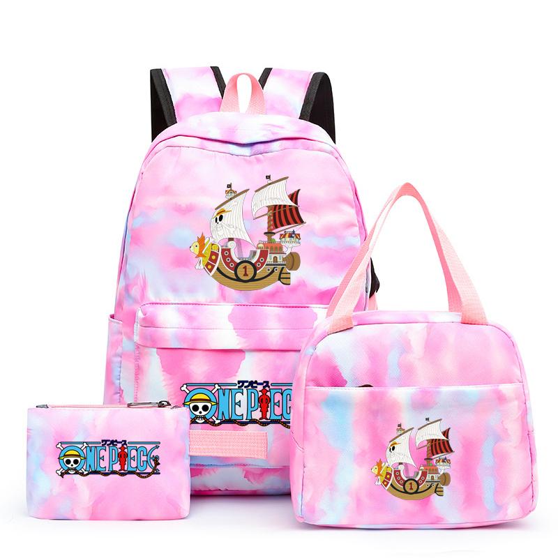 3 stk/sett Tilbake til skolen ryggsekk Anime ett stykke jenteryggsekksett Kawaii skoleelever Gutt Barn Matpakke Blyantboks