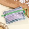 Transparent Mesh Makeup Bag Stylish Portable Cosmetic Pouch With Zipper Flat Design For Toiletries And Makeup Storage
