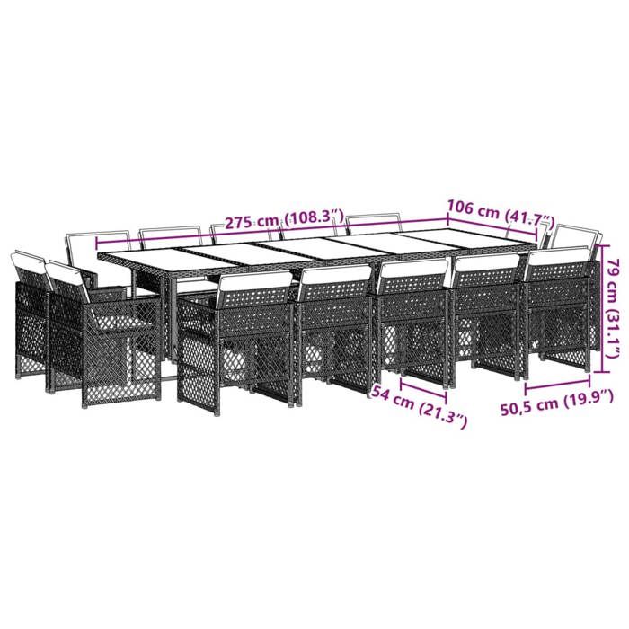 VidaXL Garden Dining Set with Cushions 15 Pcs Brown Rattan, Outdoor Dining Set 3210873
