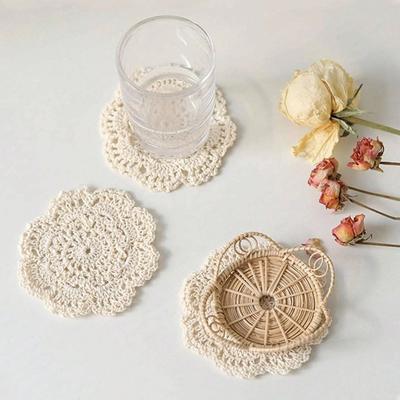 1pcs Woven Hollow Out Coaster, Modern Polyester Drink Coaster For Home,Solid Color Coasters For Insulation, Kitchen, Dining Room, Bedroom