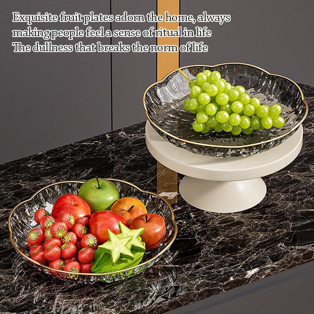 PET Glacier Fruit Bowl Gold-Trimmed Edge Thickened Shatterproof Snack Display Plate Large Capacity Glacier Texture