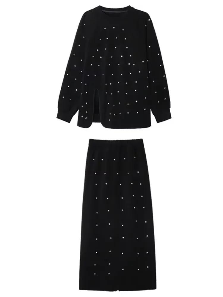 Xitao Lockeres Unregelmäßiges Strick-Zweiteiler-Set mit O-Ausschnitt GMM1295