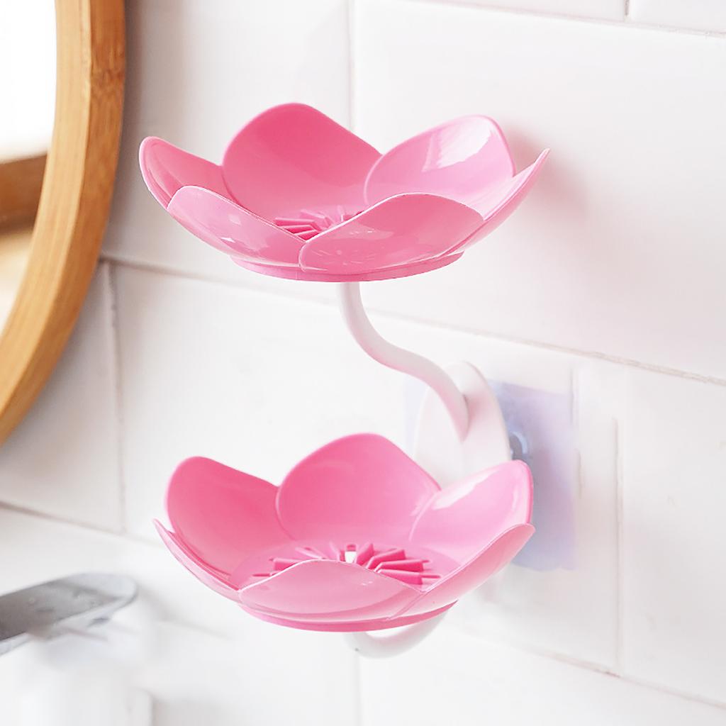 Plastics Lotus Shape Soap Box Punch Free Flower Shape Double Layer Soap Holder Wall Mounted Anti-slip Water Draining Soap Dish