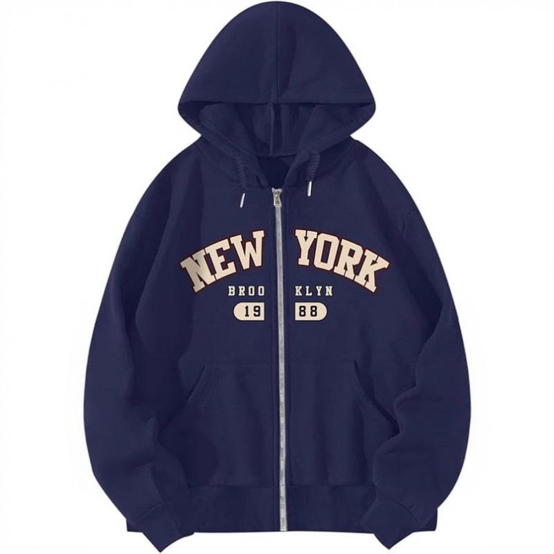 New Fashion Letter Print Zipper Sweater Men's and Women's Autumn and Winter Casual Fleece Hoodie