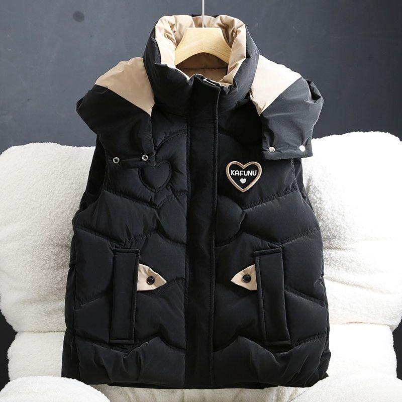 

Свободная куртка-жилет с капюшоном для женщин, осенне-зимнее хлопковое стеганое пальто, модная верхняя одежда без рукавов XXXL чёрный