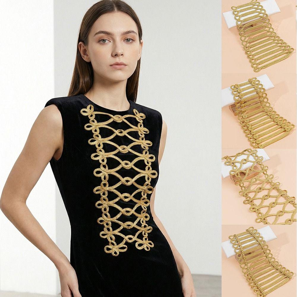 Gold Wire Costume Decorative Applique Baroque Vintage Sew on Patch Trapezoidal Multi-styles Uniform Knot Button Dance Costume