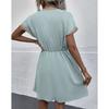 Women's Summer Dress, Spring and Summer Solid Color Short Sleeve Lace V-neck Waist-fitted Dress Casual Drawstring Waist Vacation Dress