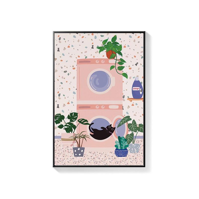 Bathroom Decorative Painting Cat American Retro Toilet Bathroom Canvas Painting Wall Art Poster for Modern Bathroom Home Decor