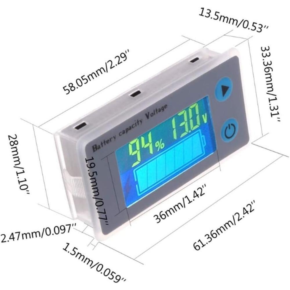 Contor de putere LCD multifuncțional pentru baterii cu plumb acid, contor de tensiune cu afișaj de temperatură, afișaj pentru baterie, afișaj de tensiune, 12V