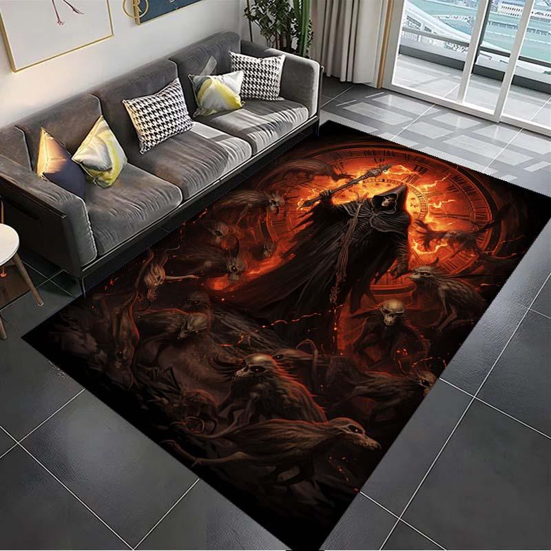 Gothic Demon Area Rug, Dark Fantasy Design, Non Slip Backing, Vibrant Flame Details, Perfect for Living Room Bedroom Decor