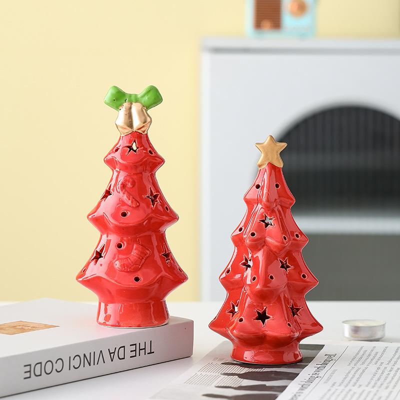Atmosphere Light Gift: Adorable Ceramic Star Christmas Tree Night Light Home Decor Tabletop Ornament Birthday Present