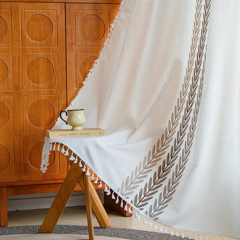 Boho Floral Semi-Blackout Curtains, Cotton Linen Farmhouse Curtains for Living Room Bedroom Vintage Rustic Patterned Printed