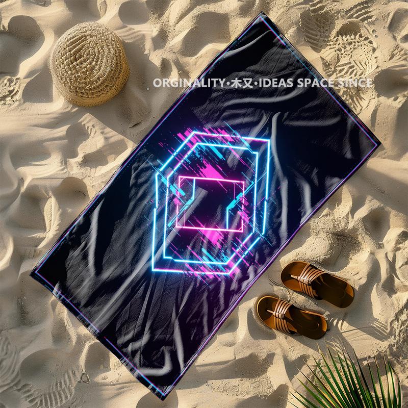 Cyber Glitch Geometric Beach Towel Patterned Sunscreen And Windproof Suitable For Swimming Pool Camping Travel Blanket