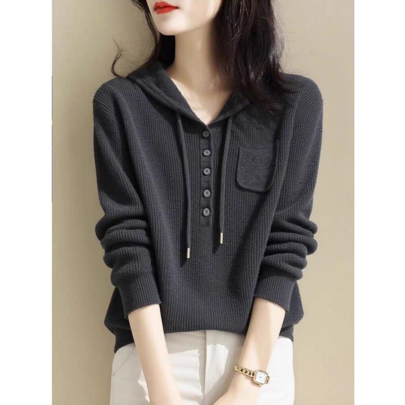 Women's Versatile Hooded Knit Sweater - Slimming & Age-Reducing for Autumn/Winter 2026
