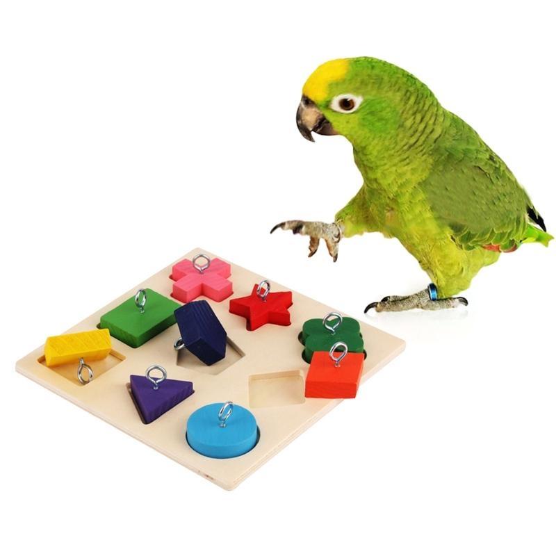 Pet Educational Parrot Interactive Training Colorful Wooden Block Birds Puzzle Supplies DIY Toy Accessories