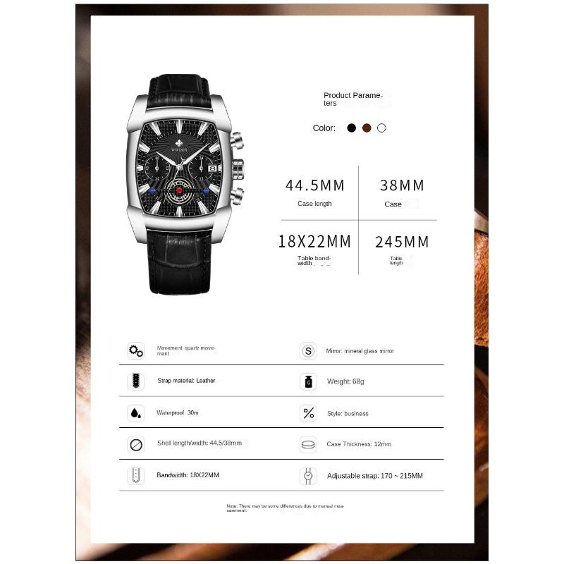 WWOOR Lederarmbanduhr Business New Concept Herrenarmbanduhr Wasserdicht Leuchtende Nadel Quarzuhr