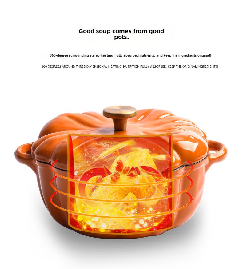 Little Happiness Multi-Function Cast Iron Pumpkin Enamel Pot - Stew, Soup, Universal Induction Cooker