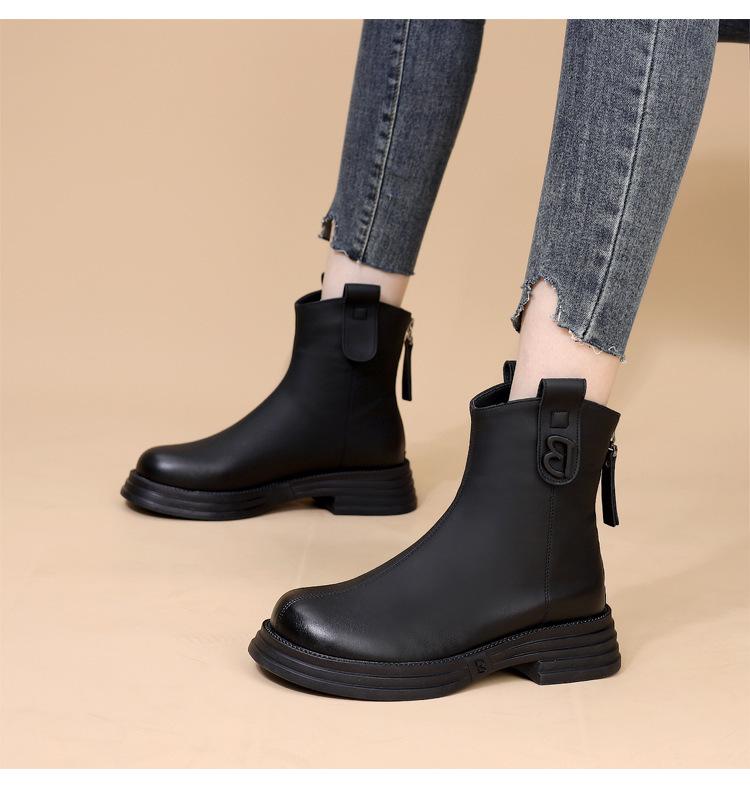 

Female Short Shoes Platform Women s Ankle Boots Chelsea Brown Booties Round Toe Leather Chunky Boots 35