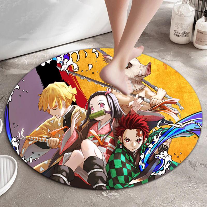 Classic Japanese-style Cartoon Demon Slayer Round Rug, Home Soft Decorative Anti-slip Yoga Mat and Chair Mat, Outdoor Floor Mat Carpet K23