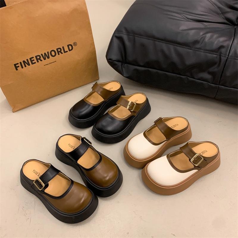 Thick-soled bag head half slippers women's 2025 new outer wear spring versatile foreign style design sense fashion one-pedal women's shoes