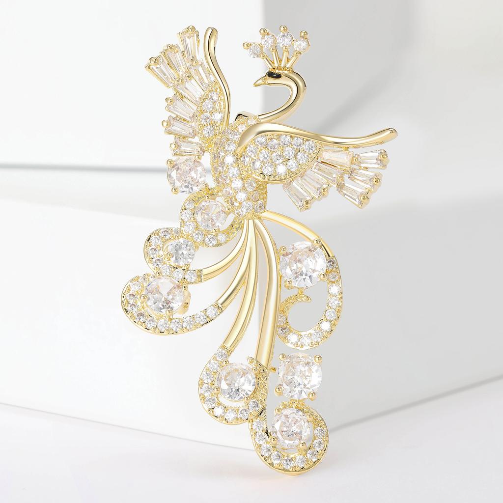Luxury Copper Zircon Diamond Phoenix Brooch Niche High Sense Women'S Clothing Accessories Corsage Animal Pin