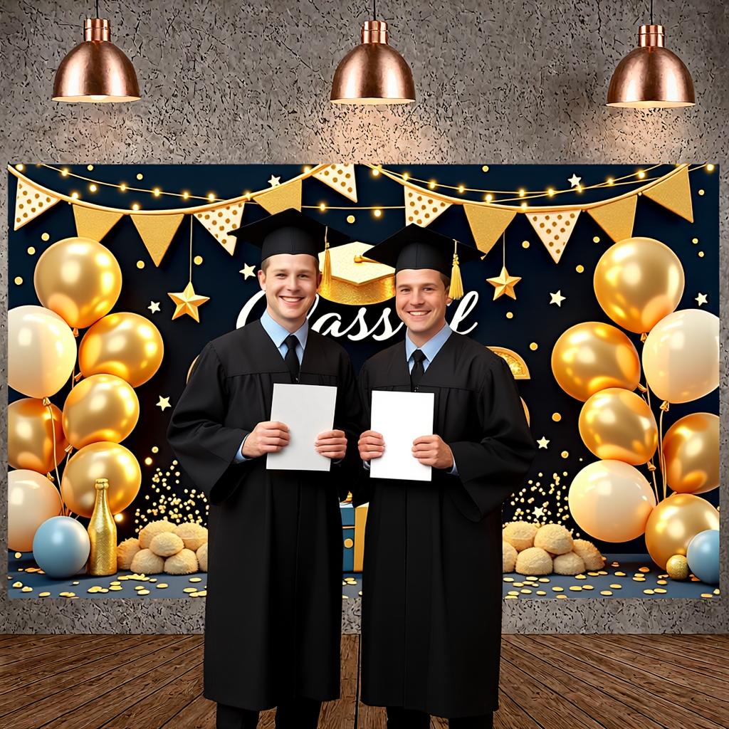 Grad Event Backdrop Graduation Cap Class Of 2026 Background Graduation Display Gold Triangle Bunting Graduation Party Banner