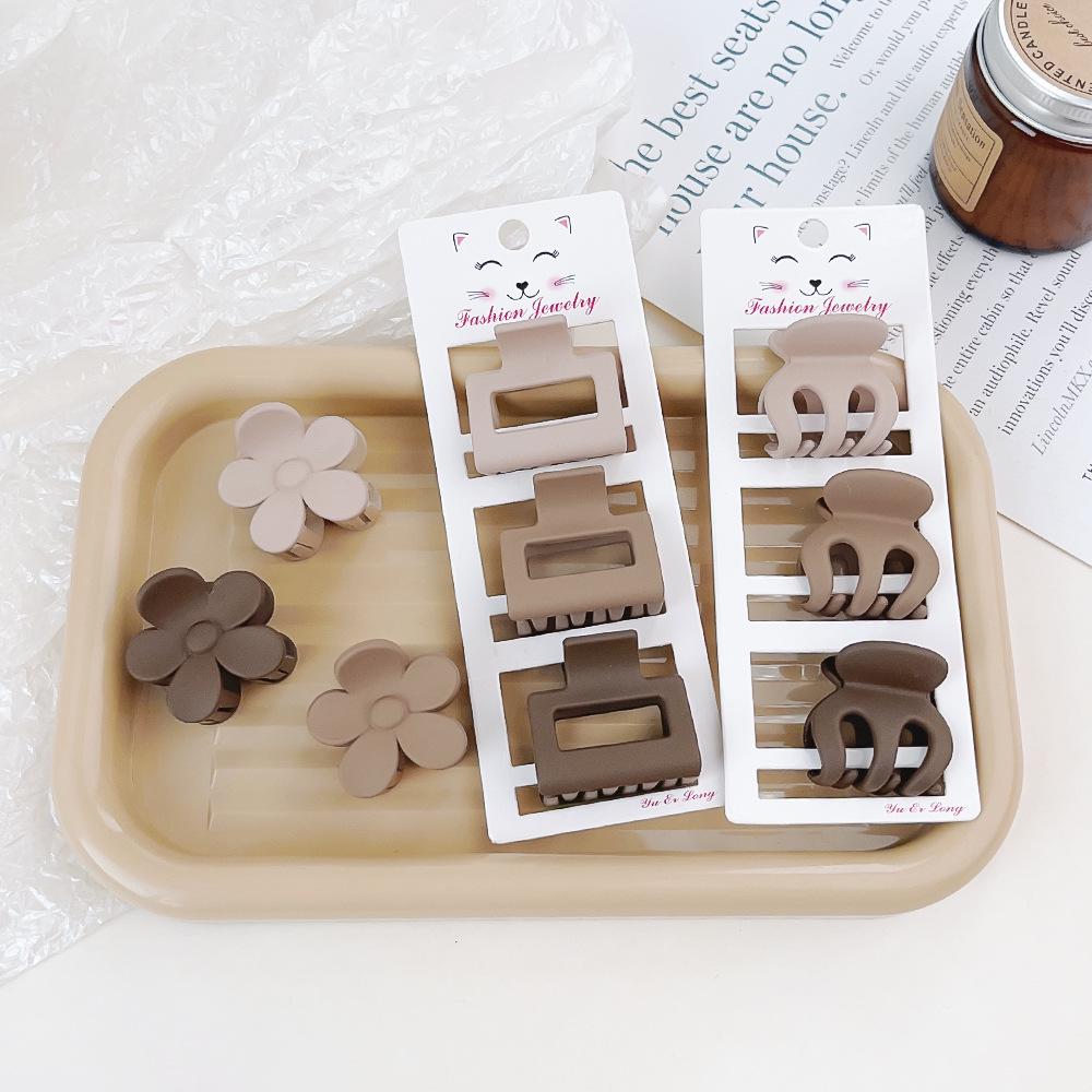 Coffee Color Series: Frosted Korean Hair Clips Set - Small Shark Clip & Side Bang Clip
