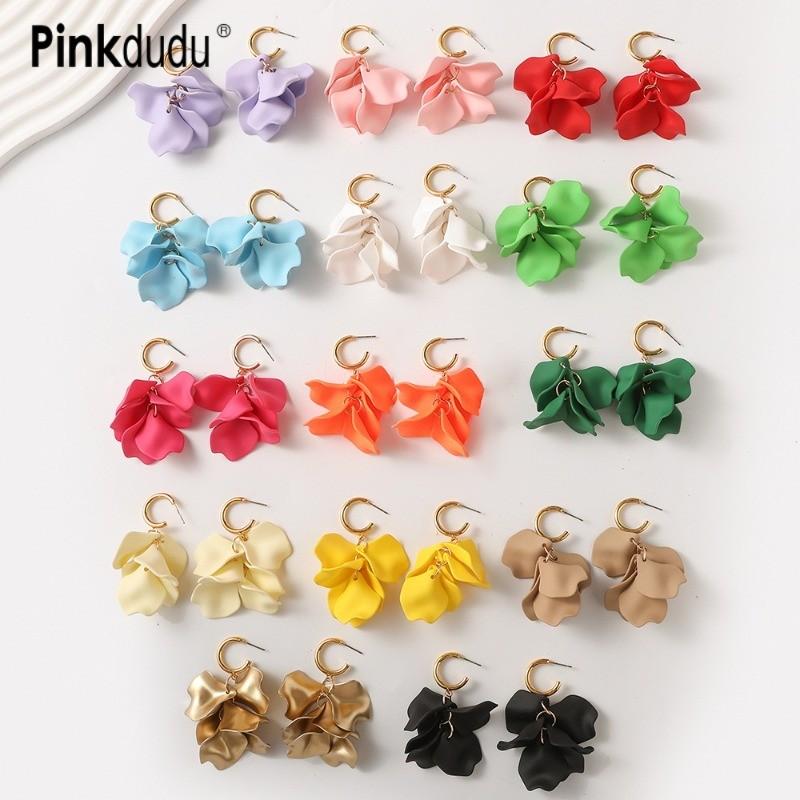 Pinkdudu Fashion Rose Flower Petal Drop Earrings Resin Gradient Color Flower Earrings Women Jewelry PD2385