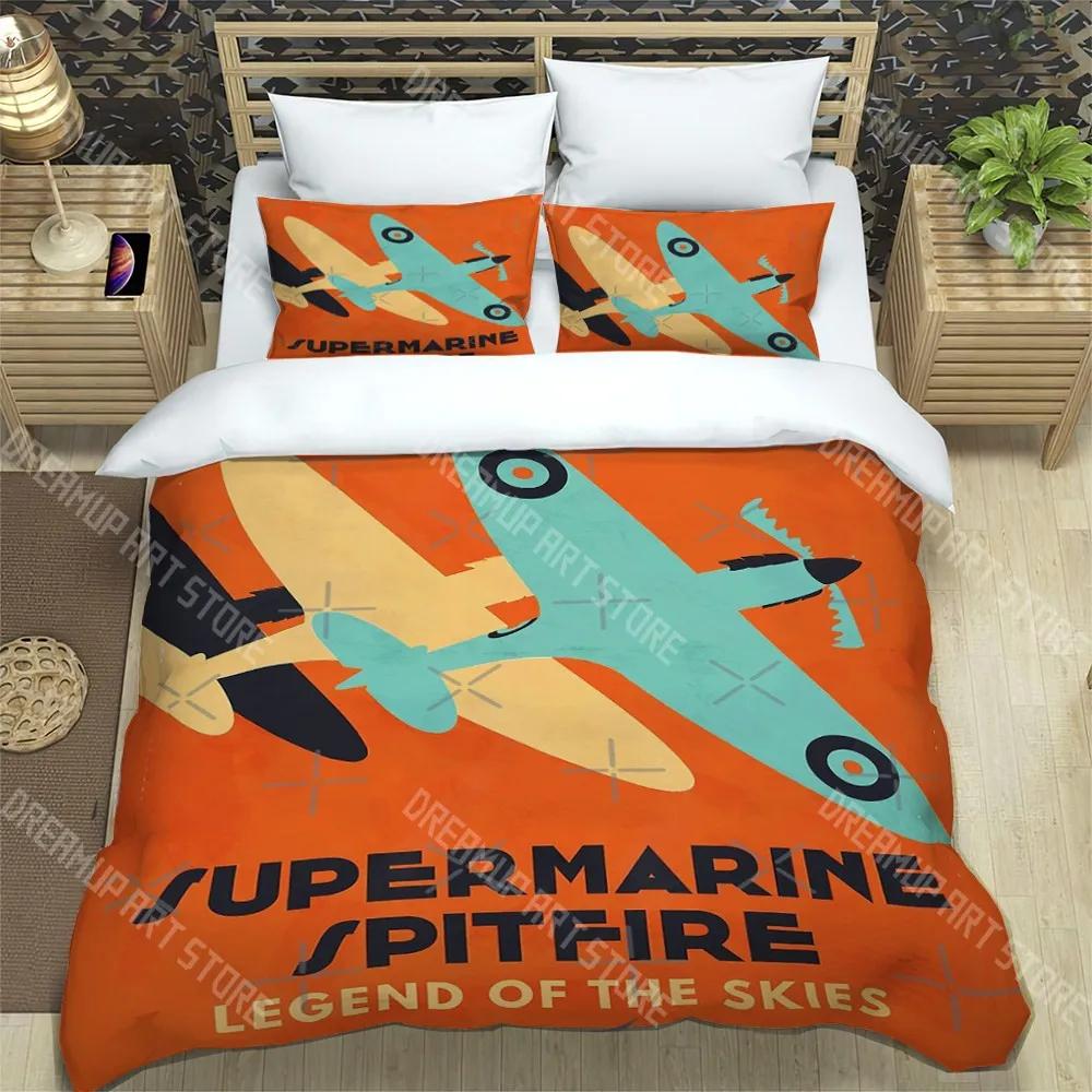 S-Spitfire Fashion Trendy Print Three-piece Set Suitable For Kids Or Adults Quilt Cover Pillowcase Bedding Set Birthday Gif