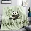 1PC Custom Name Panda Love Heart Theme Patterned Flannel Blanket Suitable For All Seasons for Home Decor Warmth and Comfort Gifts Holiday Present_lx