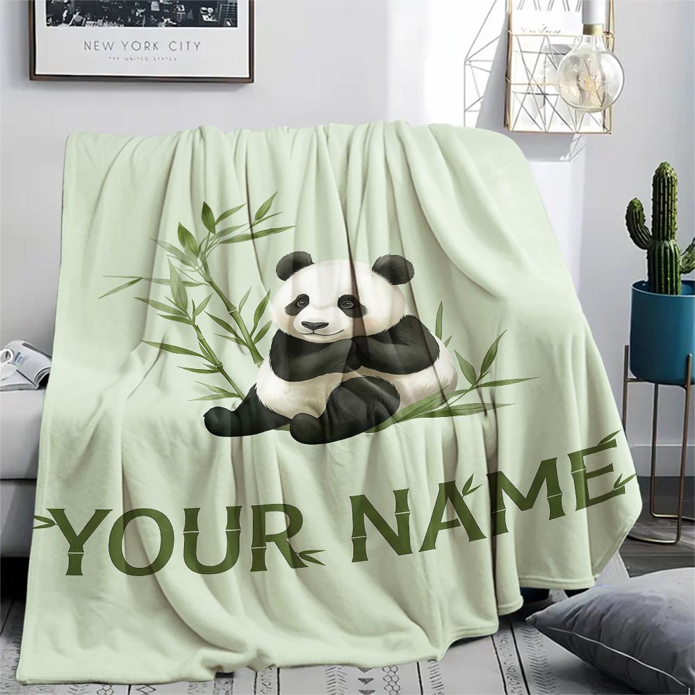 1PC Custom Name Panda Love Heart Theme Patterned Flannel Blanket Suitable For All Seasons for Home Decor Warmth and Comfort Gifts Holiday Present_lx