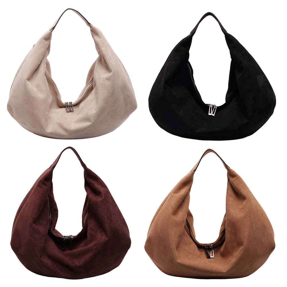 Women Suede Shoulder Bag Crossbody Bag Adjustable Strap Hobo Purse Vintage Frosted Suede Satchel Bag Solid Color Tote Handbag