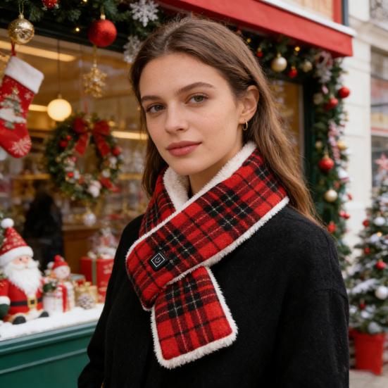 Vyhřívaný šátek se 3 úrovněmi teploty Kostkovaný potisk Elektrický vyhřívaný nákrčník Zimní přenosná vyhřívací podložka na krk