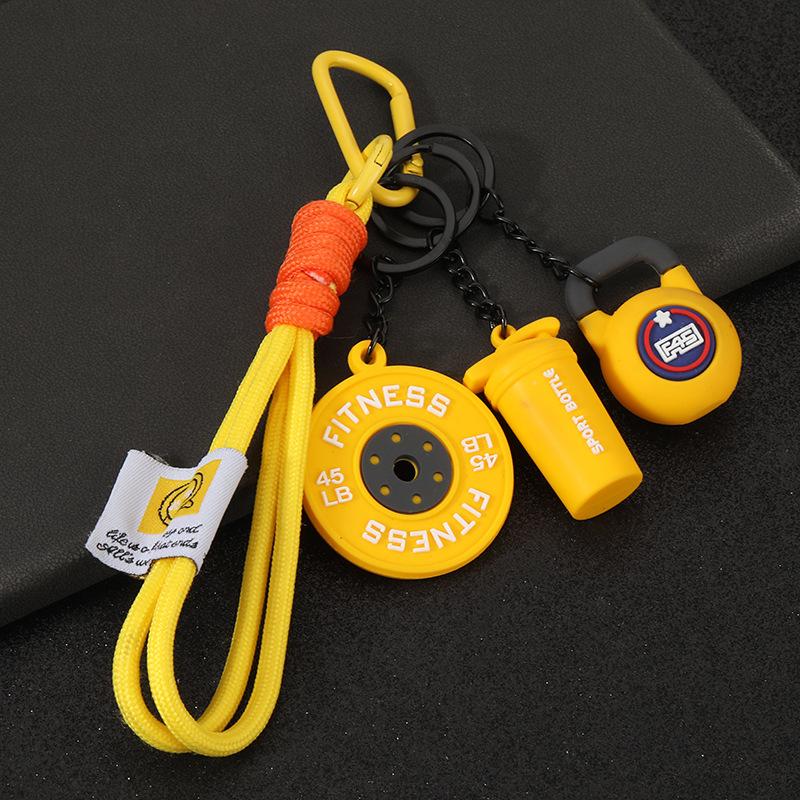 Gym Keychain Set Dumbbell Water Bottle Kettlebell Charm Keyring With Braided Rope For Workout Enthusiasts Bag Accessory