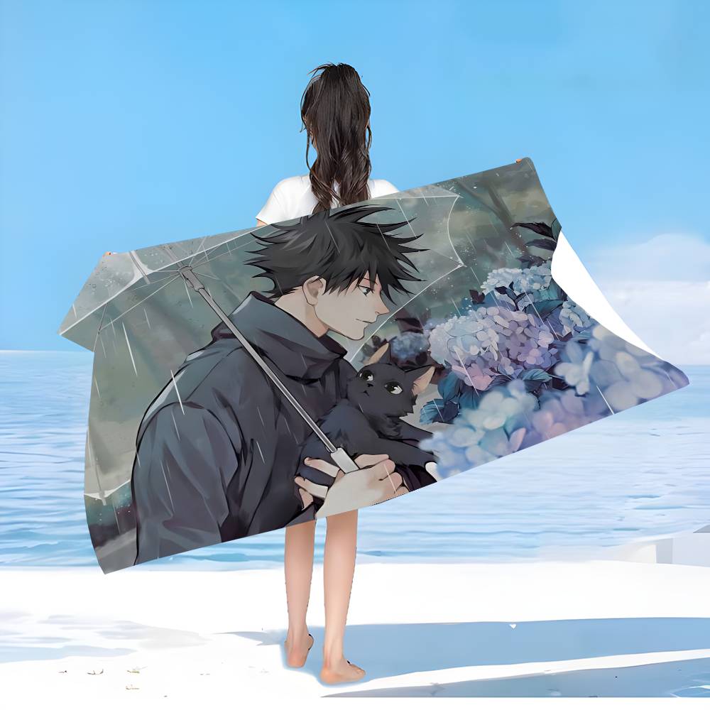 Jujutsu Kaisen Fushiguro Megumi Anime Beach Swimming Towel Soft Absorbent Washcloth Children's Gifts for Kids Travel Camping Gym