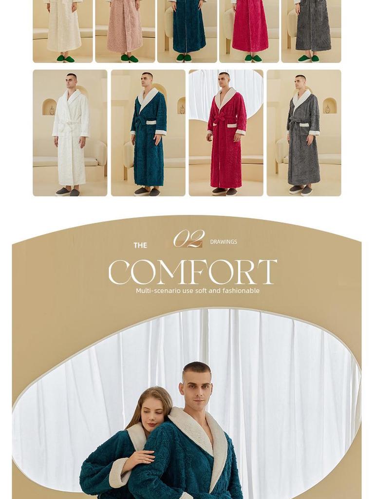 2022 Autumn/Winter Luxury Double-layer Flannel Nightgown - Men's Long Large Size & Women's Jacquard Bathrobe Set