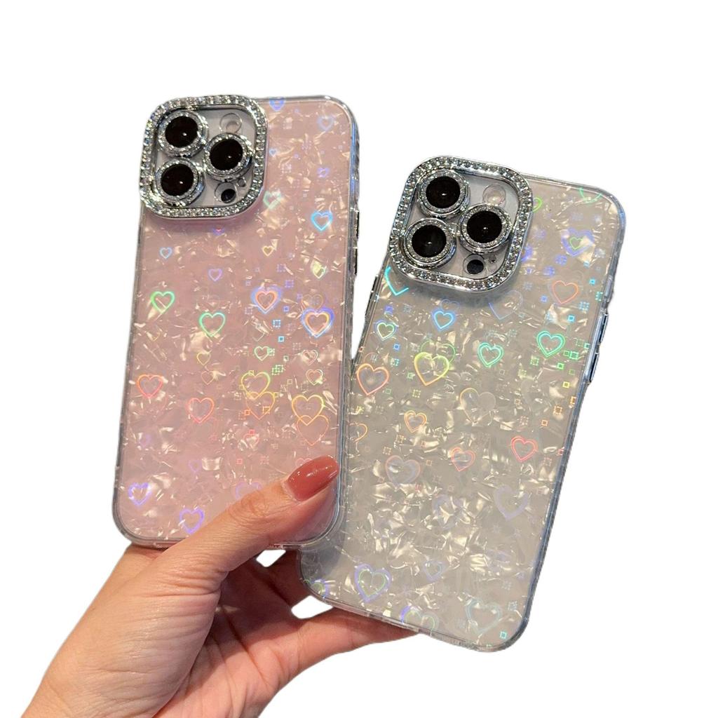 Shell Pattern Rhinestone Precision Hole Case for iPhone 17 Pro Max, Compatible with Apple 15, Premium Feel, Fits 14/13 Pro